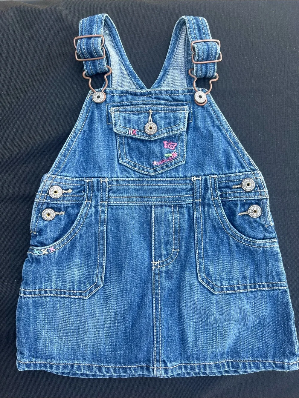 Vintage OshKosh B’gosh Vestbak 18M Denim Overall Jumper Dress Butterfly